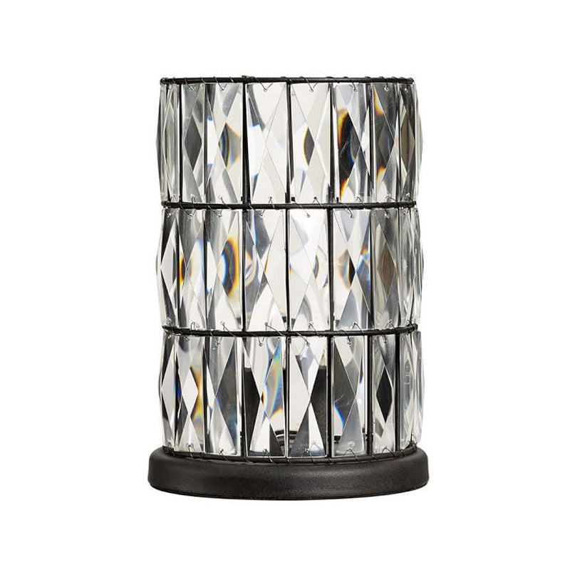 Black Cylinder Night Lamp Contemporary Clear Crystal 1 Light Living Room Nightstand Light Clearhalo 'Lamps' 'Table Lamps' Lighting' 801958
