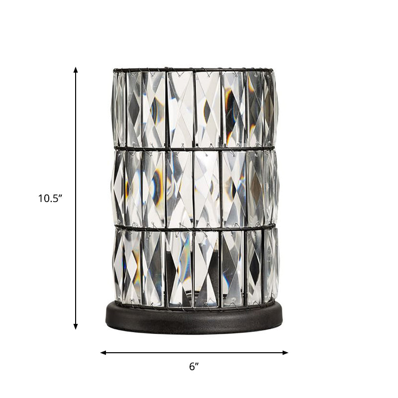 Black Cylinder Night Lamp Contemporary Clear Crystal 1 Light Living Room Nightstand Light Clearhalo 'Lamps' 'Table Lamps' Lighting' 801959