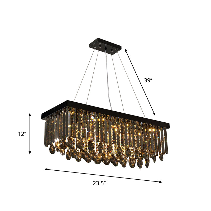 Rectangle Black Crystal Island Pendant Light Country 23.5"/31.5" L 8-Light Dining Room Hanging Lamp Kit Clearhalo 'Ceiling Lights' 'Island Lights' Lighting' 801987