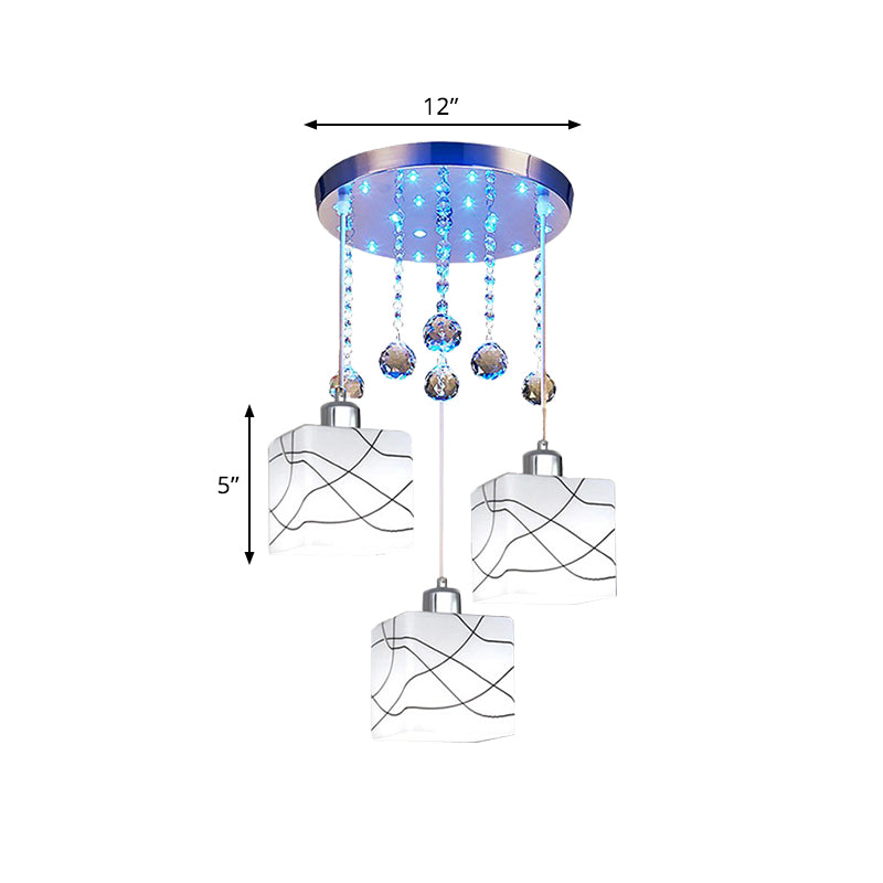 White 3 Lights Multi Light Pendant Minimal Crystal Orb Square Hanging Lamp Kit with Round Canopy Clearhalo 'Ceiling Lights' 'Modern Pendants' 'Modern' 'Pendant Lights' 'Pendants' Lighting' 801992