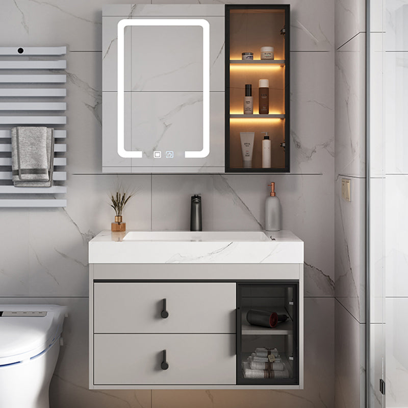 Stone Modern Mirror Included Bathroom Sink Vanity with Doors Sink Faucet Vanity & Faucet & Smart Medicine Cabinet https://res.litfad.com/site/img/item/2023/03/15/8020420/1200x1200.jpg Clearhalo 'Bathroom Remodel & Bathroom Fixtures' 'Bathroom Vanities' 'bathroom_vanities' 'Home Improvement' 'home_improvement' 'home_improvement_bathroom_vanities' 8020420