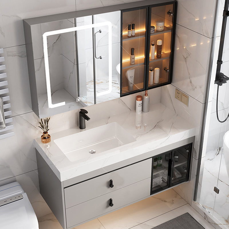 Stone Modern Mirror Included Bathroom Sink Vanity with Doors Sink Faucet Vanity & Faucet & Smart Medicine Cabinet https://res.litfad.com/site/img/item/2023/03/03/8020422/1200x1200.jpg Clearhalo 'Bathroom Remodel & Bathroom Fixtures' 'Bathroom Vanities' 'bathroom_vanities' 'Home Improvement' 'home_improvement' 'home_improvement_bathroom_vanities' 8020422