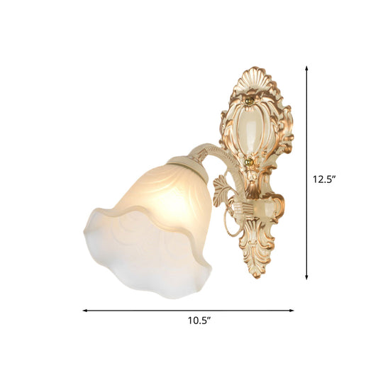 Floral Frosted Glass Wall Sconce Vintage 1 Bulb Bedroom Wall Mounted Light Fixture in Beige Clearhalo 'Wall Lamps & Sconces' 'Wall Lights' Lighting' 802153