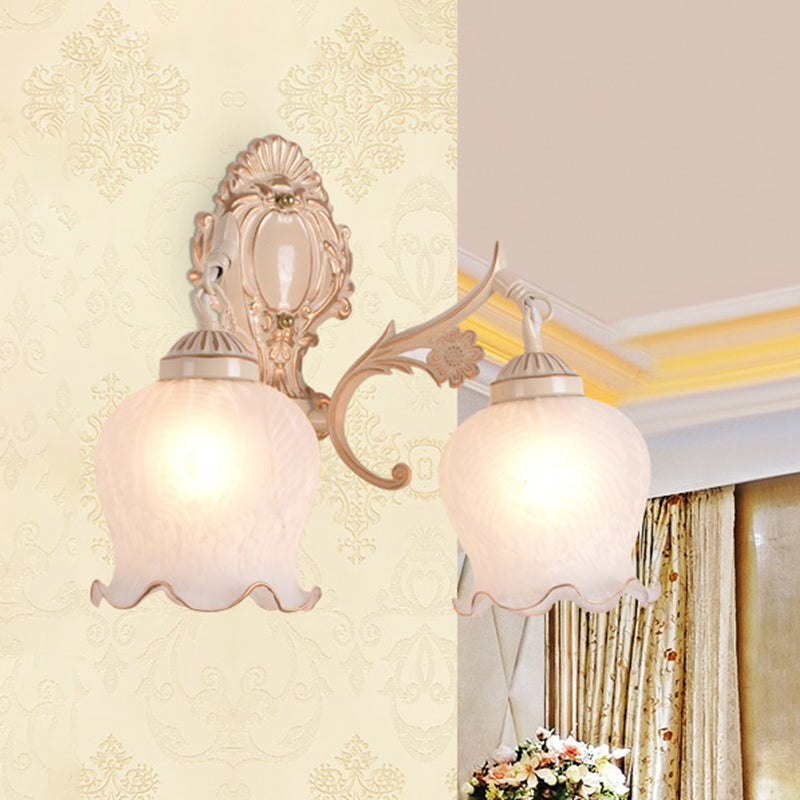 1/2-Bulb Flower Wall Light Fixture Traditional White Glass Wall Sconce Lighting for Living Room 2.0 White Clearhalo 'Wall Lamps & Sconces' 'Wall Lights' Lighting' 802158