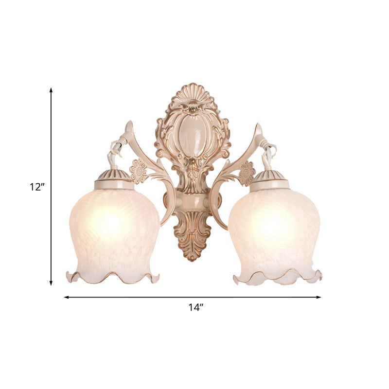 1/2-Bulb Flower Wall Light Fixture Traditional White Glass Wall Sconce Lighting for Living Room Clearhalo 'Wall Lamps & Sconces' 'Wall Lights' Lighting' 802162