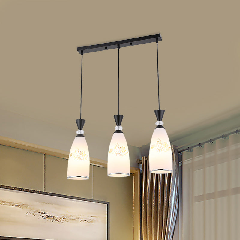 Frosted Glass Teardrop Multi Pendant Light Modernist 3 Bulbs Dining Room Hanging Lamp in White/Black/Chrome Black Clearhalo 'Ceiling Lights' 'Pendant Lights' 'Pendants' Lighting' 802217_eb18e514-e06c-43f2-9962-aab57dd1e550