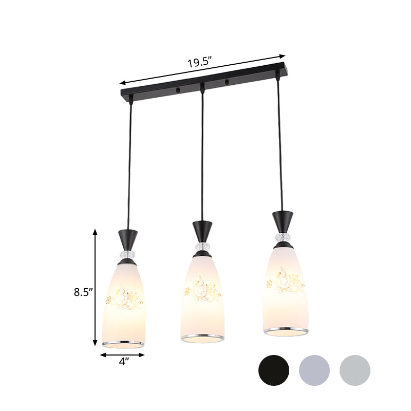 Frosted Glass Teardrop Multi Pendant Light Modernist 3 Bulbs Dining Room Hanging Lamp in White/Black/Chrome Clearhalo 'Ceiling Lights' 'Pendant Lights' 'Pendants' Lighting' 802220