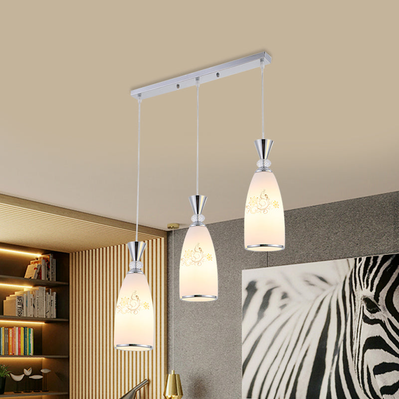 Frosted Glass Teardrop Multi Pendant Light Modernist 3 Bulbs Dining Room Hanging Lamp in White/Black/Chrome Clearhalo 'Ceiling Lights' 'Pendant Lights' 'Pendants' Lighting' 802222