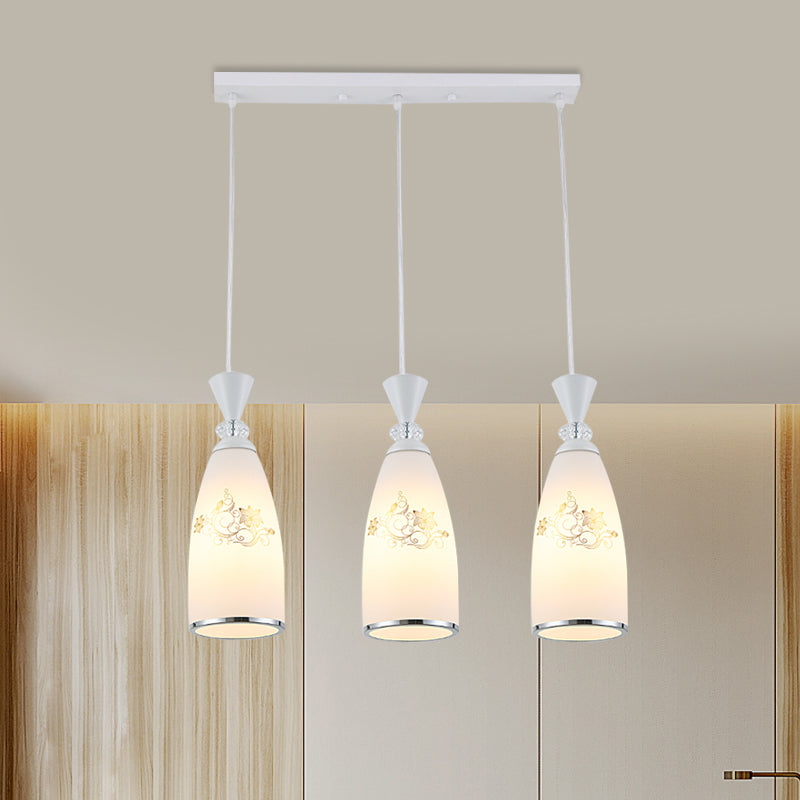 Frosted Glass Teardrop Multi Pendant Light Modernist 3 Bulbs Dining Room Hanging Lamp in White/Black/Chrome White Clearhalo 'Ceiling Lights' 'Pendant Lights' 'Pendants' Lighting' 802225_f5f55bdf-eeeb-4fd9-97c0-0c0f8c179dd2