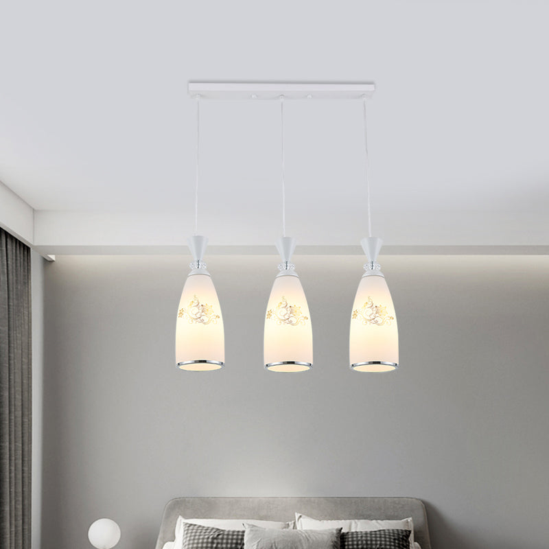 Frosted Glass Teardrop Multi Pendant Light Modernist 3 Bulbs Dining Room Hanging Lamp in White/Black/Chrome Clearhalo 'Ceiling Lights' 'Pendant Lights' 'Pendants' Lighting' 802227