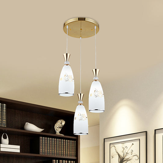 Gold/Black 3 Lights Multi Ceiling Light Modernist Opal Frosted Glass Dining Room Pendulum Lamp with Round Canopy Clearhalo 'Ceiling Lights' 'Glass shade' 'Glass' 'Pendant Lights' 'Pendants' Lighting' 802234