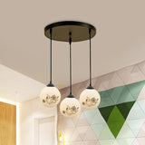 Black Sphere Multi Ceiling Lamp Modernism White Printing Glass 3-Light Dining Room Pendant with Round/Linear Canopy Clearhalo 'Ceiling Lights' 'Close To Ceiling Lights' 'Glass shade' 'Glass' 'Pendant Lights' 'Pendants' Lighting' 802321