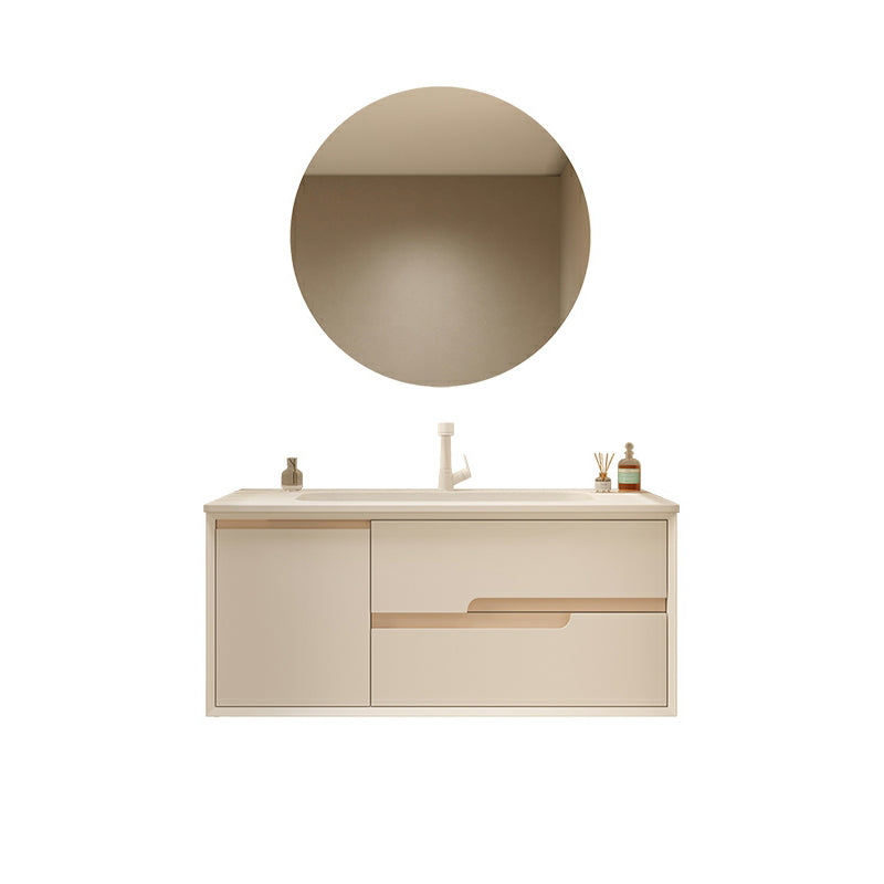 Mirror Included Wall Mount Bathroom Sink Vanity with Doors Drawers Vanity & Faucet & Round Mirror 43.3"L x 19.7"W x 19.7"H Clearhalo 'Bathroom Remodel & Bathroom Fixtures' 'Bathroom Vanities' 'bathroom_vanities' 'Home Improvement' 'home_improvement' 'home_improvement_bathroom_vanities' 8026134