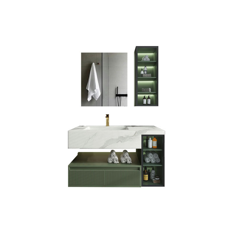 Modern Wall Mount Sink Vanity in Green with Mirror Drawers for Bathroom Vanity & Faucet & Smart Mirror & Sensor Sideboard Clearhalo 'Bathroom Remodel & Bathroom Fixtures' 'Bathroom Vanities' 'bathroom_vanities' 'Home Improvement' 'home_improvement' 'home_improvement_bathroom_vanities' 8026284