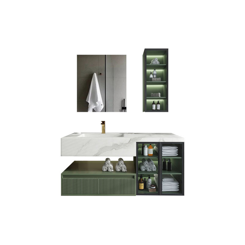 Modern Wall Mount Sink Vanity in Green with Mirror Drawers for Bathroom Vanity & Faucet & Smart Mirror & Sensor Sideboard 43"L x 22"W x 24"H Clearhalo 'Bathroom Remodel & Bathroom Fixtures' 'Bathroom Vanities' 'bathroom_vanities' 'Home Improvement' 'home_improvement' 'home_improvement_bathroom_vanities' 8026285