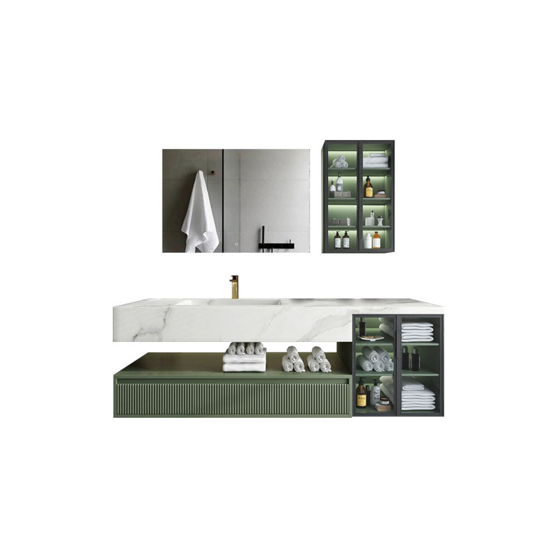 Modern Wall Mount Sink Vanity in Green with Mirror Drawers for Bathroom Vanity & Faucet & Smart Mirror & Sensor Sideboard Clearhalo 'Bathroom Remodel & Bathroom Fixtures' 'Bathroom Vanities' 'bathroom_vanities' 'Home Improvement' 'home_improvement' 'home_improvement_bathroom_vanities' 8026287