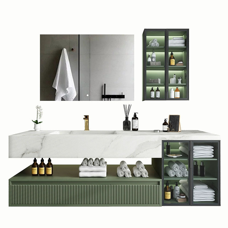 Modern Wall Mount Sink Vanity in Green with Mirror Drawers for Bathroom Clearhalo 'Bathroom Remodel & Bathroom Fixtures' 'Bathroom Vanities' 'bathroom_vanities' 'Home Improvement' 'home_improvement' 'home_improvement_bathroom_vanities' 8026290