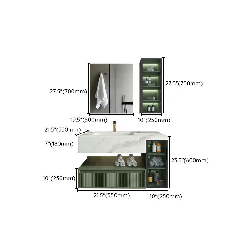 Modern Wall Mount Sink Vanity in Green with Mirror Drawers for Bathroom Clearhalo 'Bathroom Remodel & Bathroom Fixtures' 'Bathroom Vanities' 'bathroom_vanities' 'Home Improvement' 'home_improvement' 'home_improvement_bathroom_vanities' 8026298