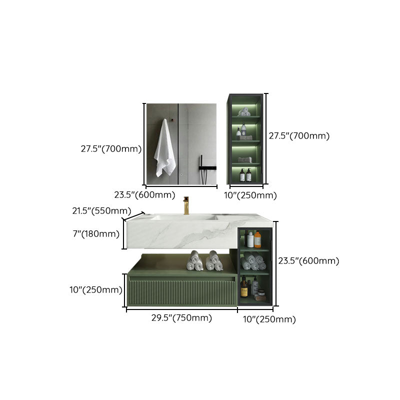 Modern Wall Mount Sink Vanity in Green with Mirror Drawers for Bathroom Clearhalo 'Bathroom Remodel & Bathroom Fixtures' 'Bathroom Vanities' 'bathroom_vanities' 'Home Improvement' 'home_improvement' 'home_improvement_bathroom_vanities' 8026300