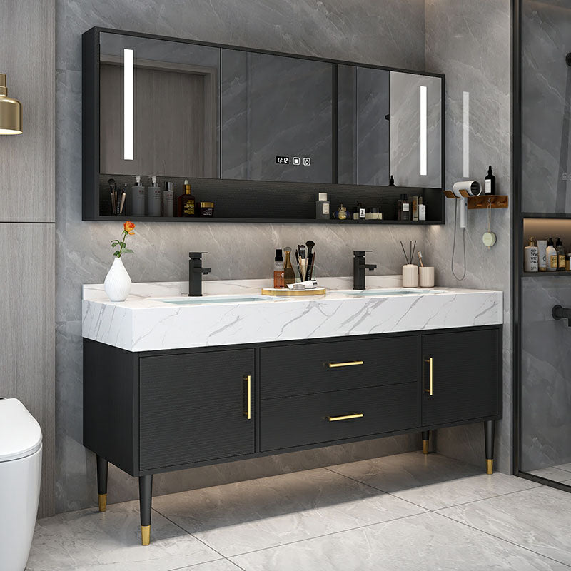 Modern Freestanding Sink Vanity with Mirror Doors Drawers for Bathroom Clearhalo 'Bathroom Remodel & Bathroom Fixtures' 'Bathroom Vanities' 'bathroom_vanities' 'Home Improvement' 'home_improvement' 'home_improvement_bathroom_vanities' 8026314