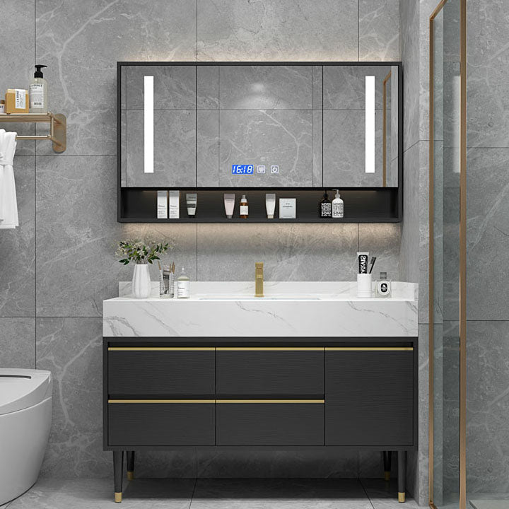 Faucet Included Freestanding Sink Vanity with Mirror Doors Drawers for Bathroom Clearhalo 'Bathroom Remodel & Bathroom Fixtures' 'Bathroom Vanities' 'bathroom_vanities' 'Home Improvement' 'home_improvement' 'home_improvement_bathroom_vanities' 8026364