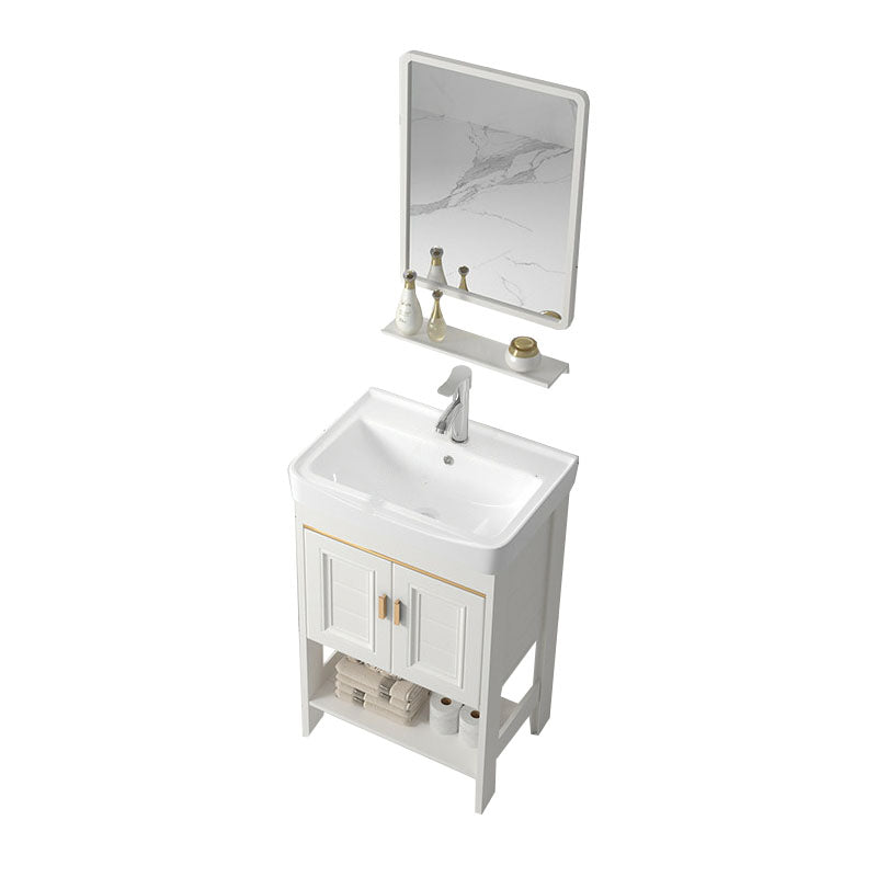 Modern Metal Freestanding Sink Vanity White with Sink Shelf for Bathroom Vanity & Faucet & Mirrors 20"L x 14"W x 31"H 2 Clearhalo 'Bathroom Remodel & Bathroom Fixtures' 'Bathroom Vanities' 'bathroom_vanities' 'Home Improvement' 'home_improvement' 'home_improvement_bathroom_vanities' 8026391