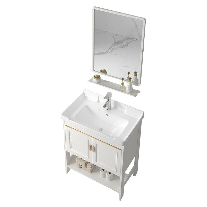 Modern Metal Freestanding Sink Vanity White with Sink Shelf for Bathroom Vanity & Faucet & Mirrors 24"L x 16"W x 31"H 2 Clearhalo 'Bathroom Remodel & Bathroom Fixtures' 'Bathroom Vanities' 'bathroom_vanities' 'Home Improvement' 'home_improvement' 'home_improvement_bathroom_vanities' 8026393
