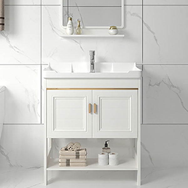 Modern Metal Freestanding Sink Vanity White with Sink Shelf for Bathroom Clearhalo 'Bathroom Remodel & Bathroom Fixtures' 'Bathroom Vanities' 'bathroom_vanities' 'Home Improvement' 'home_improvement' 'home_improvement_bathroom_vanities' 8026394