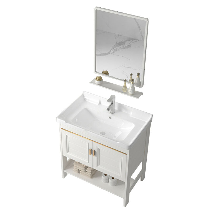 Modern Metal Freestanding Sink Vanity White with Sink Shelf for Bathroom Vanity & Faucet & Mirrors 28"L x 19"W x 31"H 2 Clearhalo 'Bathroom Remodel & Bathroom Fixtures' 'Bathroom Vanities' 'bathroom_vanities' 'Home Improvement' 'home_improvement' 'home_improvement_bathroom_vanities' 8026395