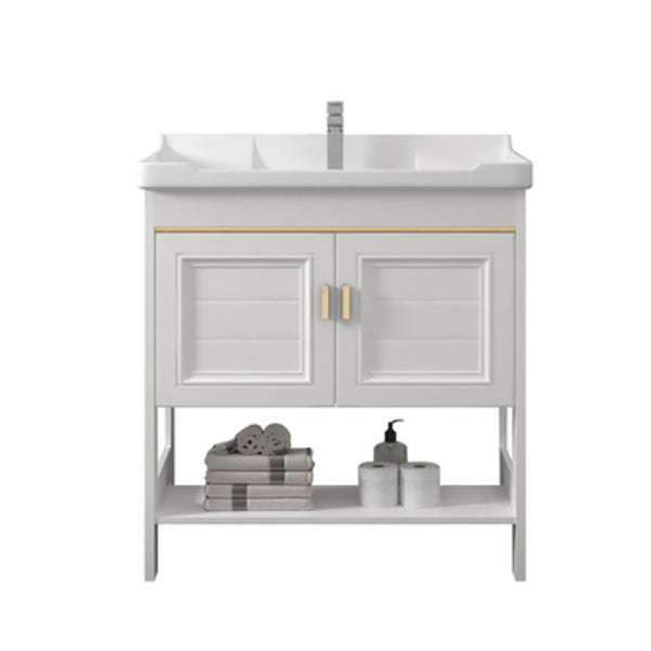 Modern Metal Freestanding Sink Vanity White with Sink Shelf for Bathroom Clearhalo 'Bathroom Remodel & Bathroom Fixtures' 'Bathroom Vanities' 'bathroom_vanities' 'Home Improvement' 'home_improvement' 'home_improvement_bathroom_vanities' 8026396