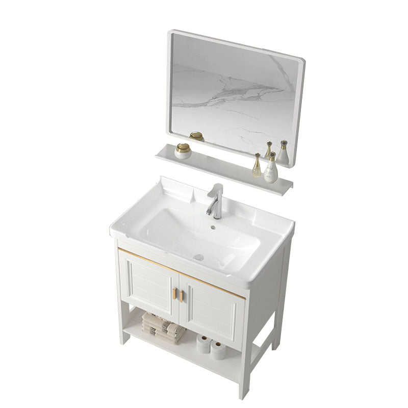 Modern Metal Freestanding Sink Vanity White with Sink Shelf for Bathroom Vanity & Faucet & Mirrors 32"L x 19"W x 31"H 2 Clearhalo 'Bathroom Remodel & Bathroom Fixtures' 'Bathroom Vanities' 'bathroom_vanities' 'Home Improvement' 'home_improvement' 'home_improvement_bathroom_vanities' 8026397