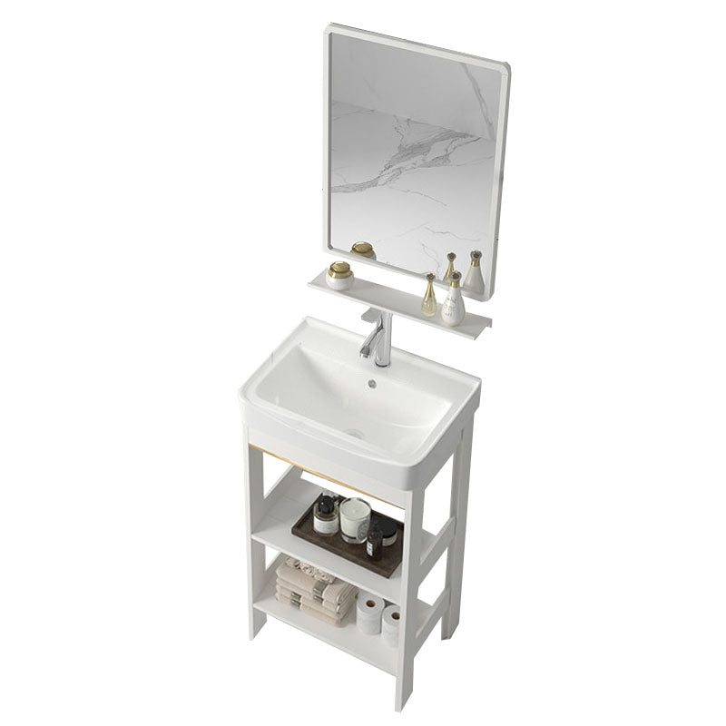 Modern Metal Freestanding Sink Vanity White with Sink Shelf for Bathroom Vanity & Faucet & Mirrors 17"L x 14"W x 31"H Door Not Included Clearhalo 'Bathroom Remodel & Bathroom Fixtures' 'Bathroom Vanities' 'bathroom_vanities' 'Home Improvement' 'home_improvement' 'home_improvement_bathroom_vanities' 8026398