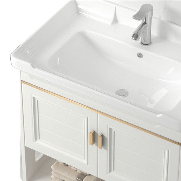 Modern Metal Freestanding Sink Vanity White with Sink Shelf for Bathroom Clearhalo 'Bathroom Remodel & Bathroom Fixtures' 'Bathroom Vanities' 'bathroom_vanities' 'Home Improvement' 'home_improvement' 'home_improvement_bathroom_vanities' 8026400