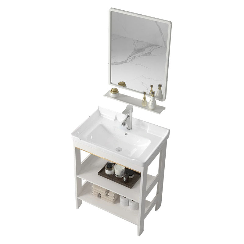 Modern Metal Freestanding Sink Vanity White with Sink Shelf for Bathroom Vanity & Faucet & Mirrors 24"L x 16"W x 31"H Door Not Included Clearhalo 'Bathroom Remodel & Bathroom Fixtures' 'Bathroom Vanities' 'bathroom_vanities' 'Home Improvement' 'home_improvement' 'home_improvement_bathroom_vanities' 8026403