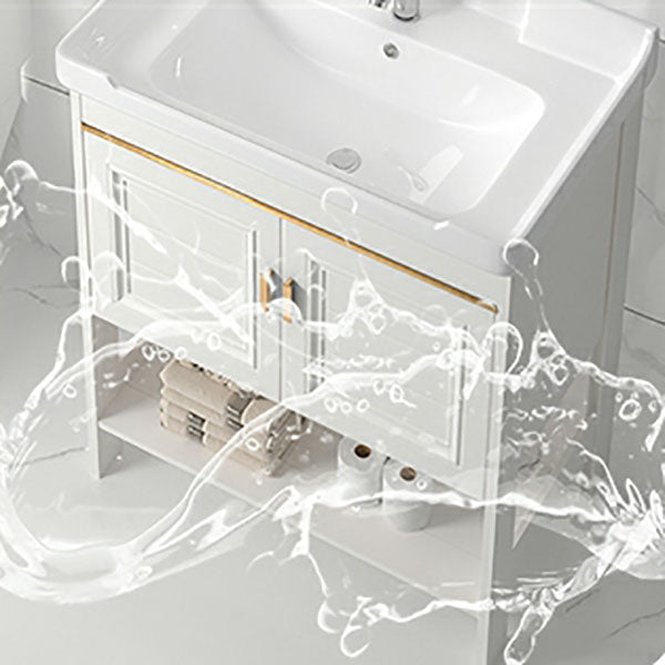 Modern Metal Freestanding Sink Vanity White with Sink Shelf for Bathroom Clearhalo 'Bathroom Remodel & Bathroom Fixtures' 'Bathroom Vanities' 'bathroom_vanities' 'Home Improvement' 'home_improvement' 'home_improvement_bathroom_vanities' 8026404