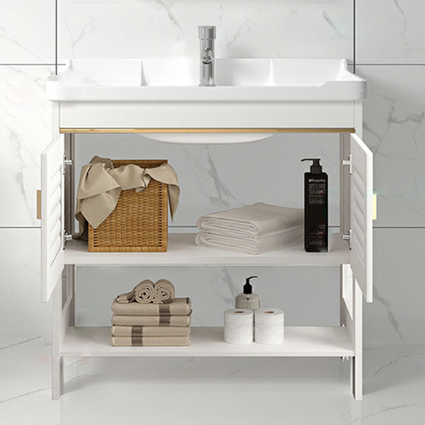Modern Metal Freestanding Sink Vanity White with Sink Shelf for Bathroom Clearhalo 'Bathroom Remodel & Bathroom Fixtures' 'Bathroom Vanities' 'bathroom_vanities' 'Home Improvement' 'home_improvement' 'home_improvement_bathroom_vanities' 8026406