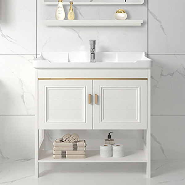 Modern Metal Freestanding Sink Vanity White with Sink Shelf for Bathroom Clearhalo 'Bathroom Remodel & Bathroom Fixtures' 'Bathroom Vanities' 'bathroom_vanities' 'Home Improvement' 'home_improvement' 'home_improvement_bathroom_vanities' 8026408