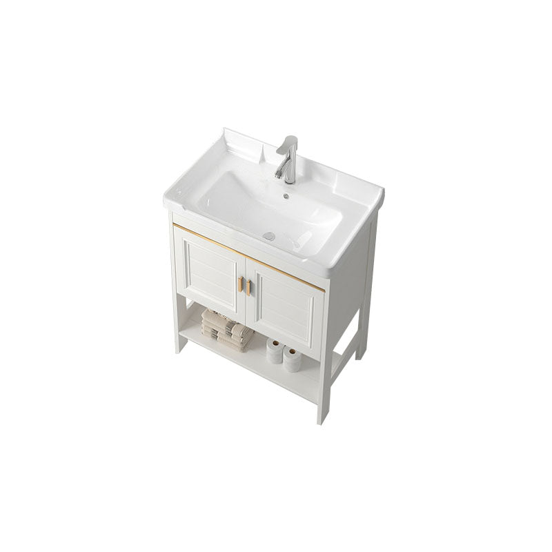 Modern Metal Freestanding Sink Vanity White with Sink Shelf for Bathroom Vanity & Faucet 24"L x 16"W x 31"H 2 Clearhalo 'Bathroom Remodel & Bathroom Fixtures' 'Bathroom Vanities' 'bathroom_vanities' 'Home Improvement' 'home_improvement' 'home_improvement_bathroom_vanities' 8026409