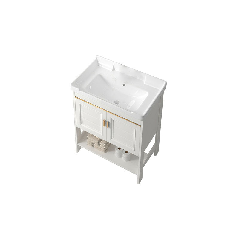 Modern Metal Freestanding Sink Vanity White with Sink Shelf for Bathroom Bathroom Vanity 24"L x 16"W x 31"H 2 Clearhalo 'Bathroom Remodel & Bathroom Fixtures' 'Bathroom Vanities' 'bathroom_vanities' 'Home Improvement' 'home_improvement' 'home_improvement_bathroom_vanities' 8026416