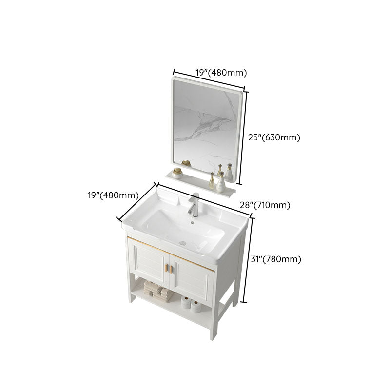 Modern Metal Freestanding Sink Vanity White with Sink Shelf for Bathroom Clearhalo 'Bathroom Remodel & Bathroom Fixtures' 'Bathroom Vanities' 'bathroom_vanities' 'Home Improvement' 'home_improvement' 'home_improvement_bathroom_vanities' 8026440