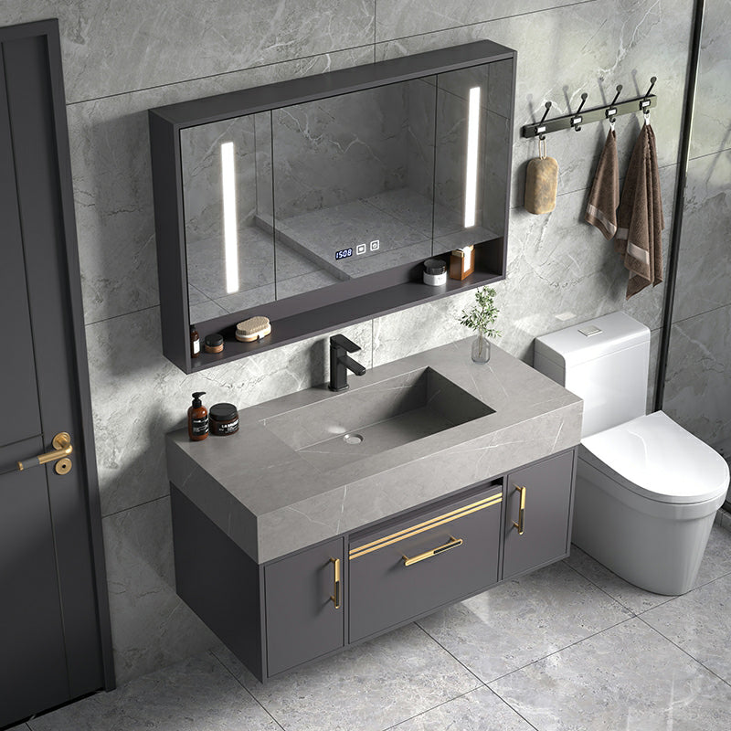 Modern Wall Mount Wood Bathroom Vanity Set in Grey with Mirror Doors 47.2"L x 19.7"W x 21.7"H Stone Clearhalo 'Bathroom Remodel & Bathroom Fixtures' 'Bathroom Vanities' 'bathroom_vanities' 'Home Improvement' 'home_improvement' 'home_improvement_bathroom_vanities' 8052243