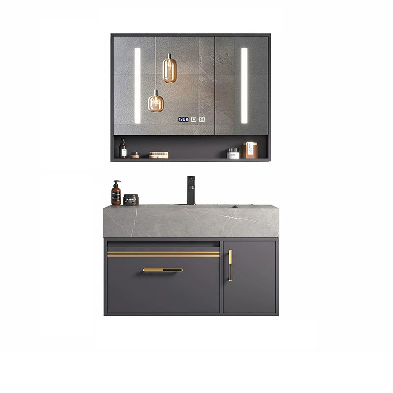 Modern Wall Mount Wood Bathroom Vanity Set in Grey with Mirror Doors 27.5"L x 20"W x 22"H Stone Clearhalo 'Bathroom Remodel & Bathroom Fixtures' 'Bathroom Vanities' 'bathroom_vanities' 'Home Improvement' 'home_improvement' 'home_improvement_bathroom_vanities' 8052246