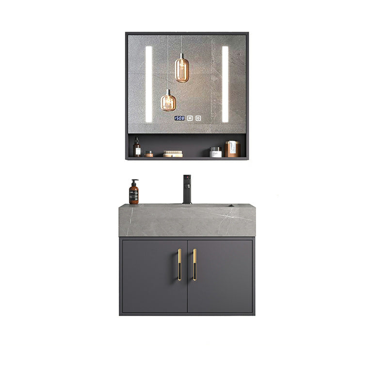 Modern Wall Mount Wood Bathroom Vanity Set in Grey with Mirror Doors 24"L x 20"W x 22"H Stone Clearhalo 'Bathroom Remodel & Bathroom Fixtures' 'Bathroom Vanities' 'bathroom_vanities' 'Home Improvement' 'home_improvement' 'home_improvement_bathroom_vanities' 8052247