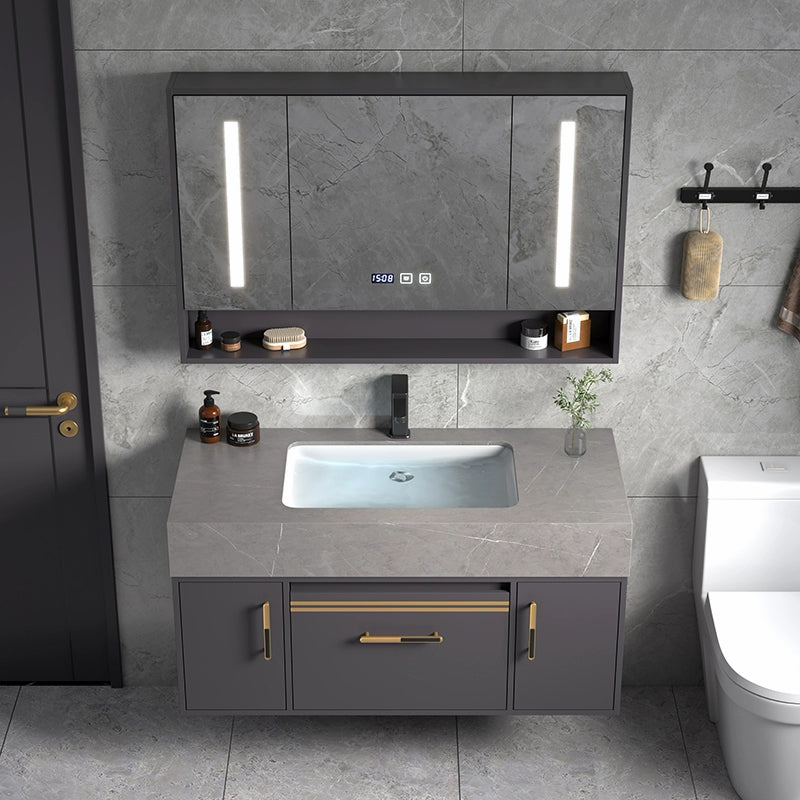 Modern Wall Mount Wood Bathroom Vanity Set in Grey with Mirror Doors 47.2"L x 19.7"W x 21.7"H Ceramic Clearhalo 'Bathroom Remodel & Bathroom Fixtures' 'Bathroom Vanities' 'bathroom_vanities' 'Home Improvement' 'home_improvement' 'home_improvement_bathroom_vanities' 8052249