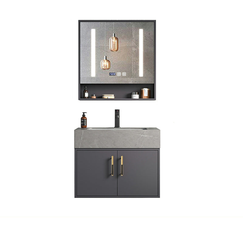 Modern Wall Mount Wood Bathroom Vanity Set in Grey with Mirror Doors 24"L x 20"W x 22"H Ceramic Clearhalo 'Bathroom Remodel & Bathroom Fixtures' 'Bathroom Vanities' 'bathroom_vanities' 'Home Improvement' 'home_improvement' 'home_improvement_bathroom_vanities' 8052253