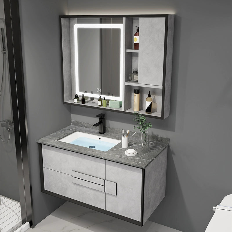 Modern Wall Mount Stone Bathroom Vanity Set with Doors Mirror Clearhalo 'Bathroom Remodel & Bathroom Fixtures' 'Bathroom Vanities' 'bathroom_vanities' 'Home Improvement' 'home_improvement' 'home_improvement_bathroom_vanities' 8052277