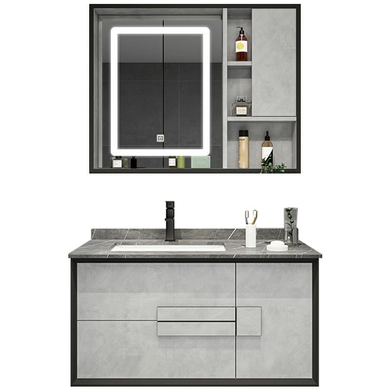 Modern Wall Mount Stone Bathroom Vanity Set with Doors Mirror Clearhalo 'Bathroom Remodel & Bathroom Fixtures' 'Bathroom Vanities' 'bathroom_vanities' 'Home Improvement' 'home_improvement' 'home_improvement_bathroom_vanities' 8052283