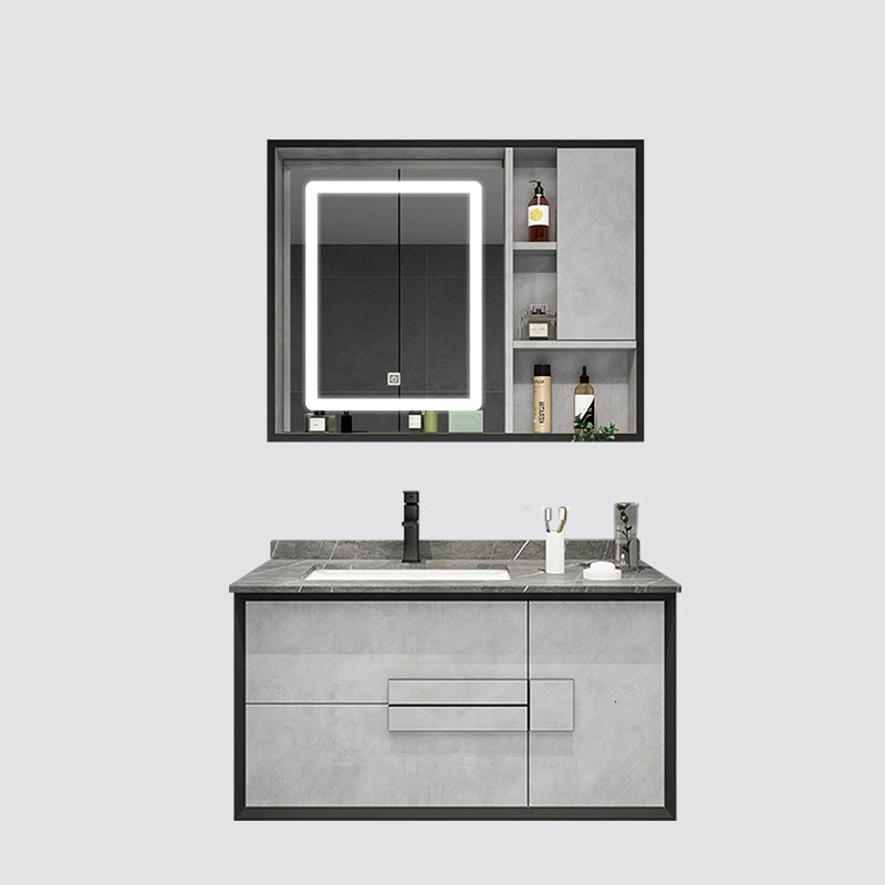 Modern Wall Mount Stone Bathroom Vanity Set with Doors Mirror Vanity & Faucet & Mirror & Sideboard Clearhalo 'Bathroom Remodel & Bathroom Fixtures' 'Bathroom Vanities' 'bathroom_vanities' 'Home Improvement' 'home_improvement' 'home_improvement_bathroom_vanities' 8052284