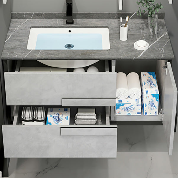 Modern Wall Mount Stone Bathroom Vanity Set with Doors Mirror Clearhalo 'Bathroom Remodel & Bathroom Fixtures' 'Bathroom Vanities' 'bathroom_vanities' 'Home Improvement' 'home_improvement' 'home_improvement_bathroom_vanities' 8052291