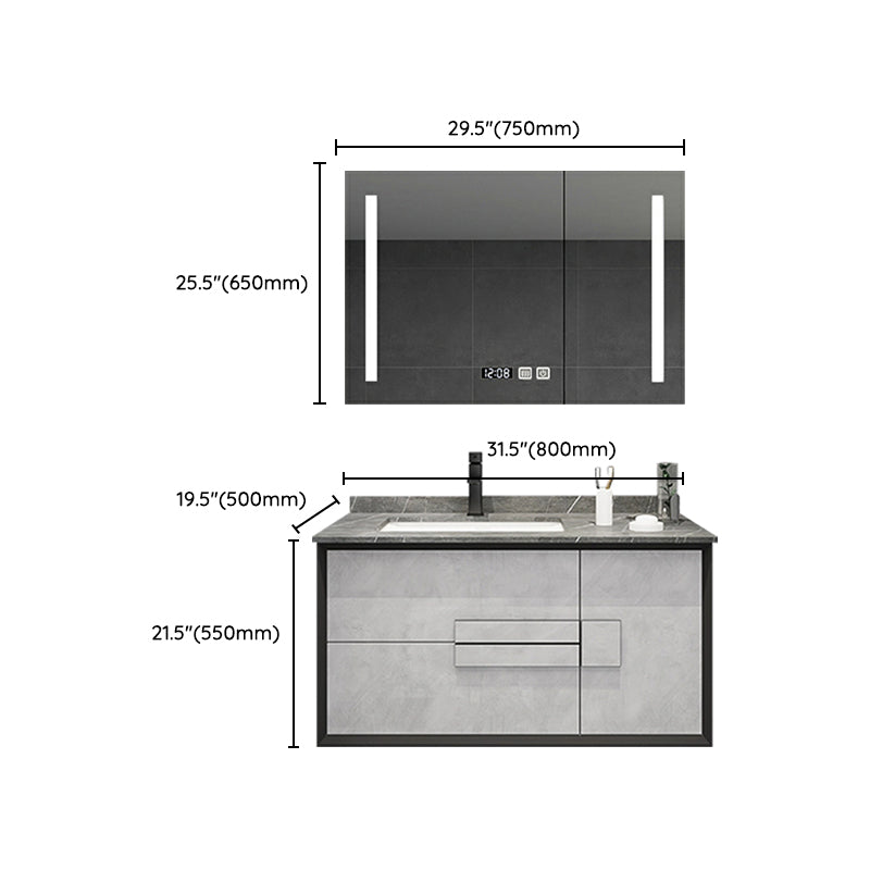 Modern Wall Mount Stone Bathroom Vanity Set with Doors Mirror Clearhalo 'Bathroom Remodel & Bathroom Fixtures' 'Bathroom Vanities' 'bathroom_vanities' 'Home Improvement' 'home_improvement' 'home_improvement_bathroom_vanities' 8052305